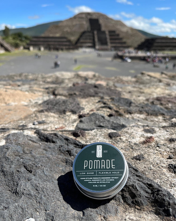 Pomade in front of Pyramid in Mexico