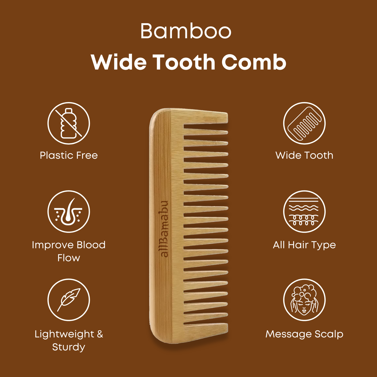 Bamboo wide tooth comb with straight handle and wide teeth profile