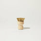 Wood scrub brush with natural bristles, short handle.