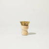 Wood scrub brush with natural bristles, short handle.