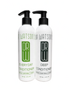Conditioner duo: two white pump bottles—Everyday & Deep, green/black labels