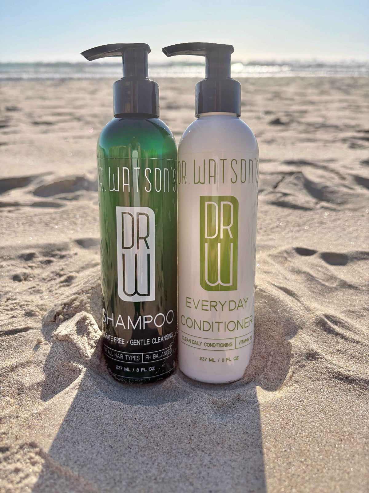 Dr. Watson's Elevated shampoo and everyday conditioner bottles, 8 fl oz each