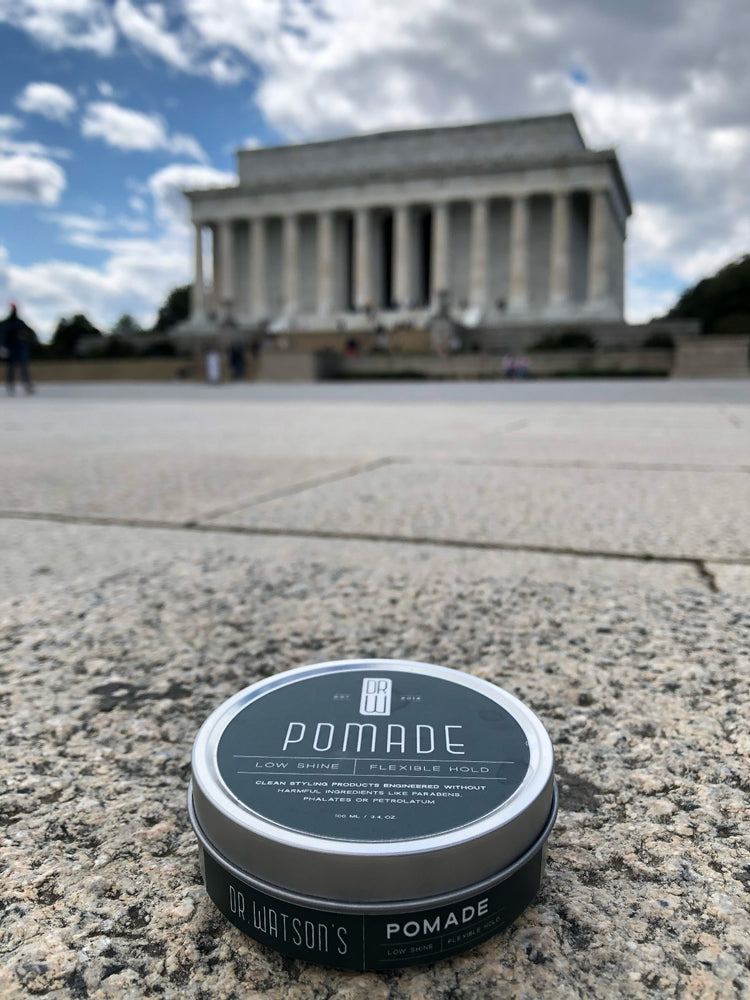Dr. Watson's Pomade in front of Lincoln Memorial
