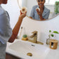 Hemp cotton round held above countertop beside bamboo storage box