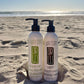 Conditioner duo: two white pump bottles with black nozzles, Everyday & Deep labels