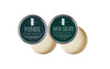 Hair styling sample tins: pomade and hair cream, dark lids with white labels
