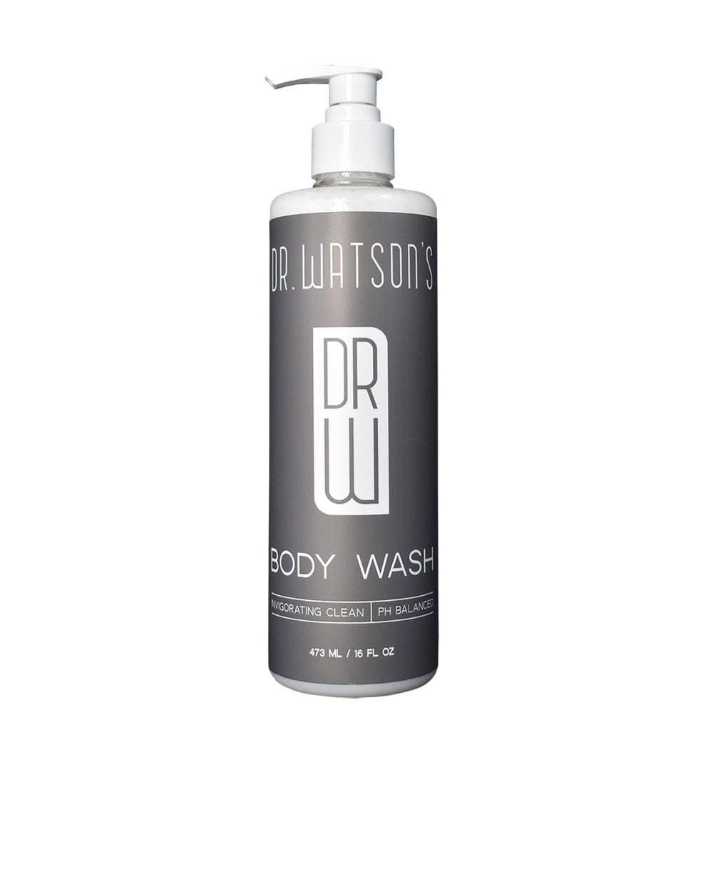 Dr. Watson's body wash pump bottle, dark color