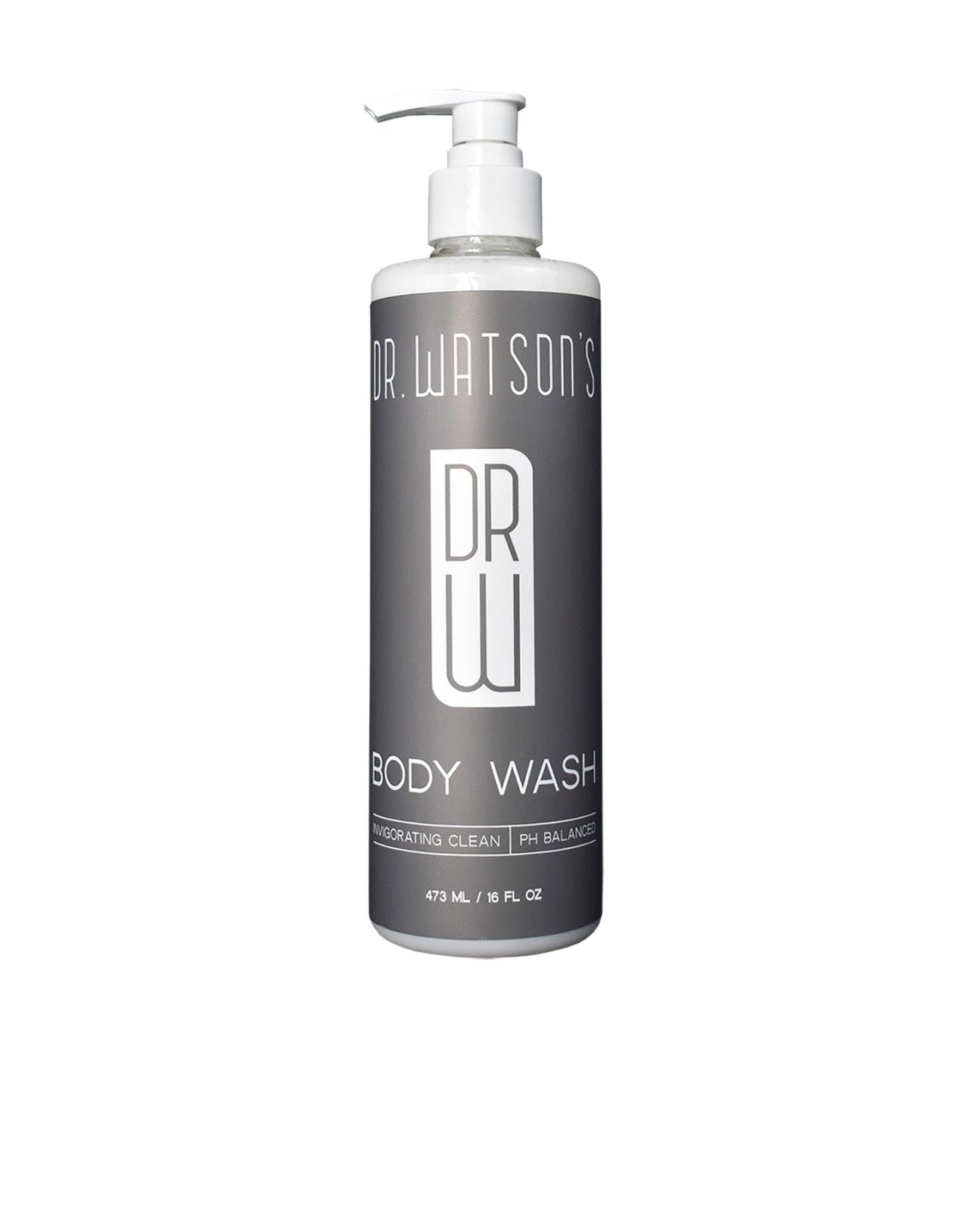 Dr. Watson's body wash pump bottle, dark color