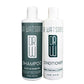 Dr. Watson's shampoo and conditioner bottles, dark and white