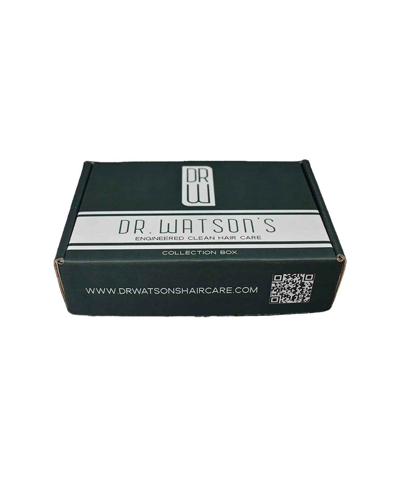 Dr. Watson's collection box with DR W logo and website label