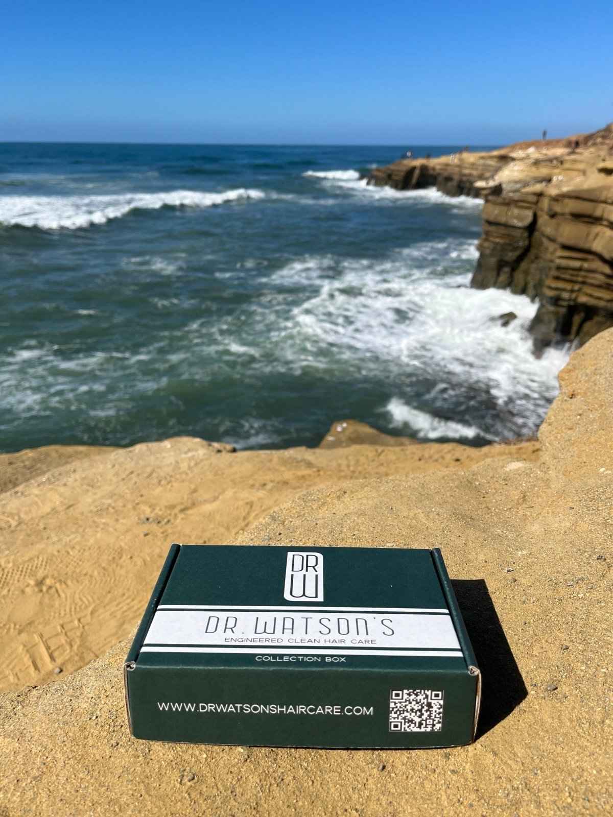 Dr. Watson's collection box, black carton with DR W logo on lid