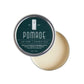 Hair pomade jar with dark green lid and silver rim, open side visible
